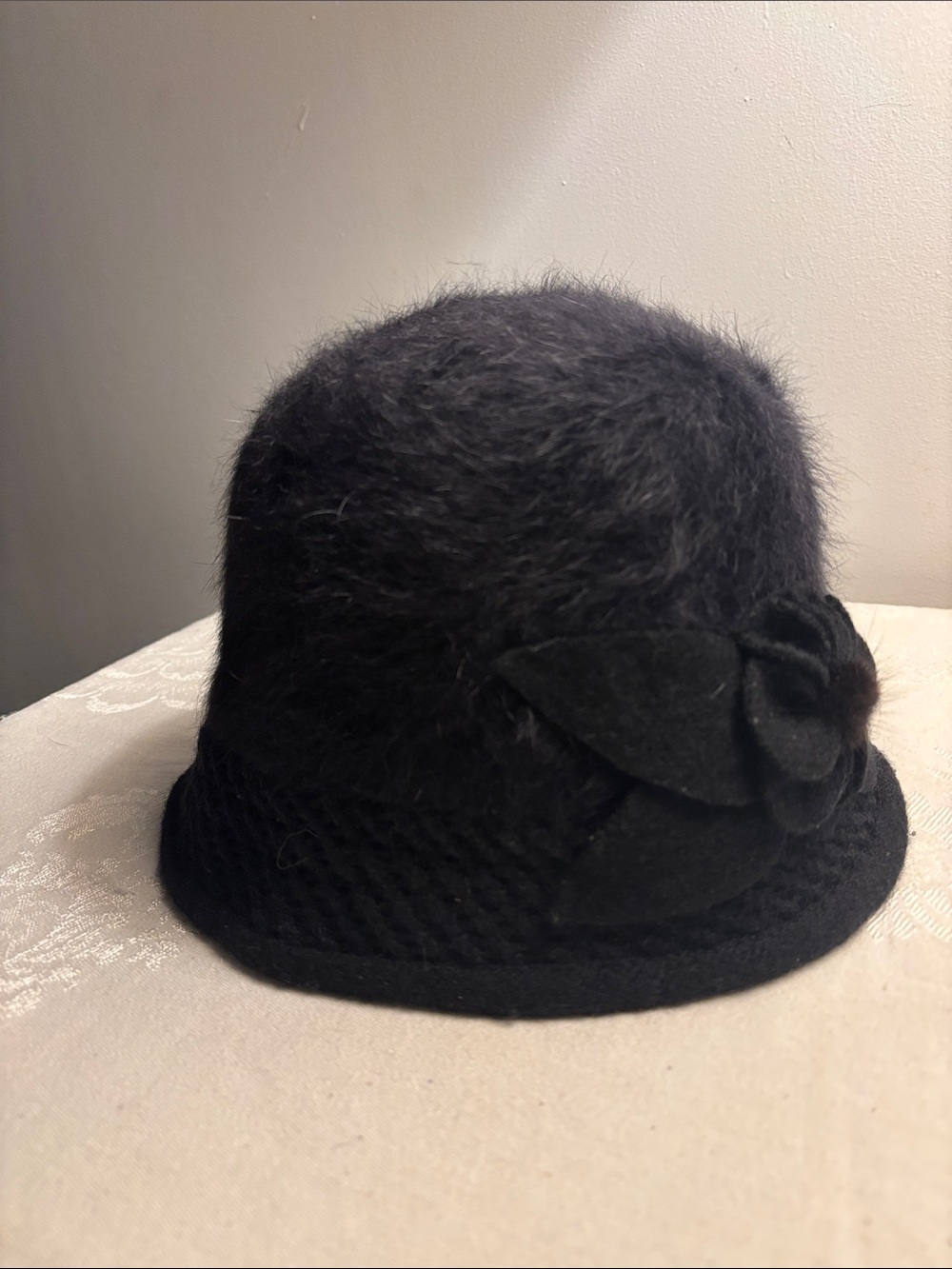 Elegant Black Women's Cloche Hat with Flower Accent